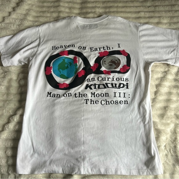 Mens Large Man On The Moon Kid Cudi Bubble Lettering White T-Shirt - Picture 4 of 8